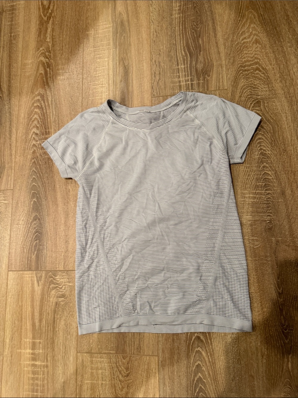 Athleta Women's Short-Sleeve Micro-Striped Tee - Light Gray & White